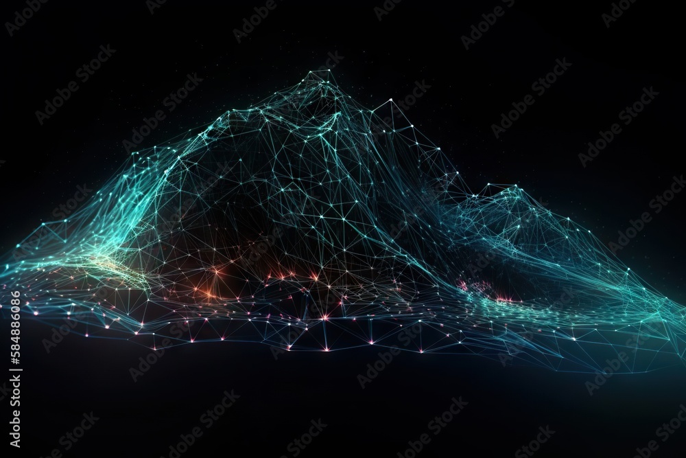 Poster A Mountain With A Network Of Lines And Dots On It's Side Deep Sea Trench Animation Motion Graphics Generative AI 