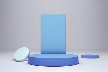 Abstract minimalist blue podium for product presentation with white background 3d render. Generative AI.