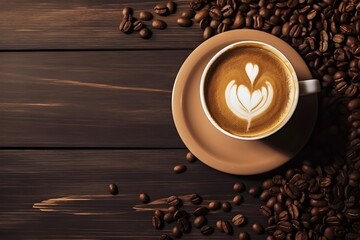 Freshly brewed coffee with frothy milk in a cup topped with aromatic coffee beans Generative AI