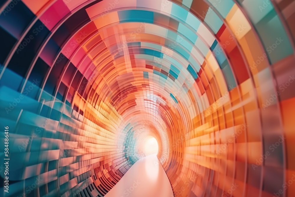 Poster a colorful tunnel with a white light at the end of it deep sea trench animation motion graphics gene