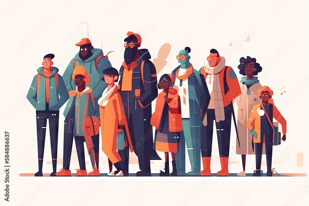 Poster A Group Of People Standing Next To Each Other In Front Of A White Background Urban Street Animation Diversity And Inclusion Generative AI 