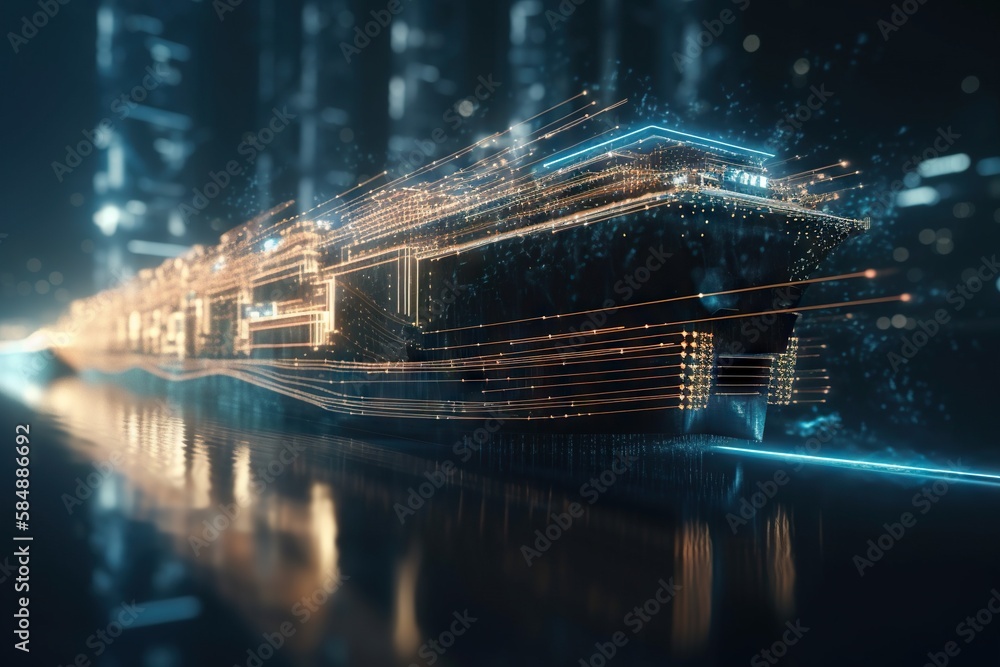 Poster a futuristic city with a long exposure of light and water in the foreground factory animation supply