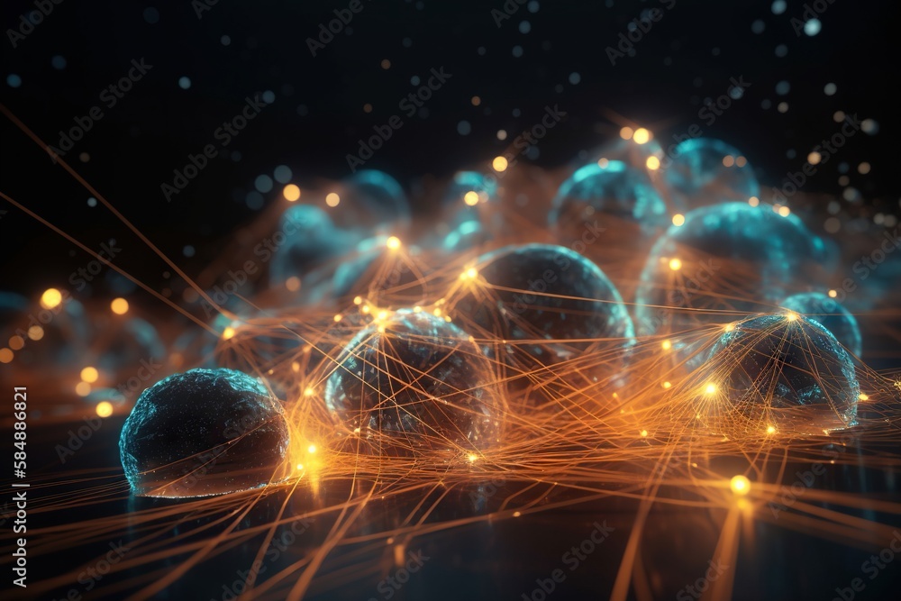 Aufkleber a group of spheres with glowing lines and dots in the middle deep sea trench animation motion graphi
