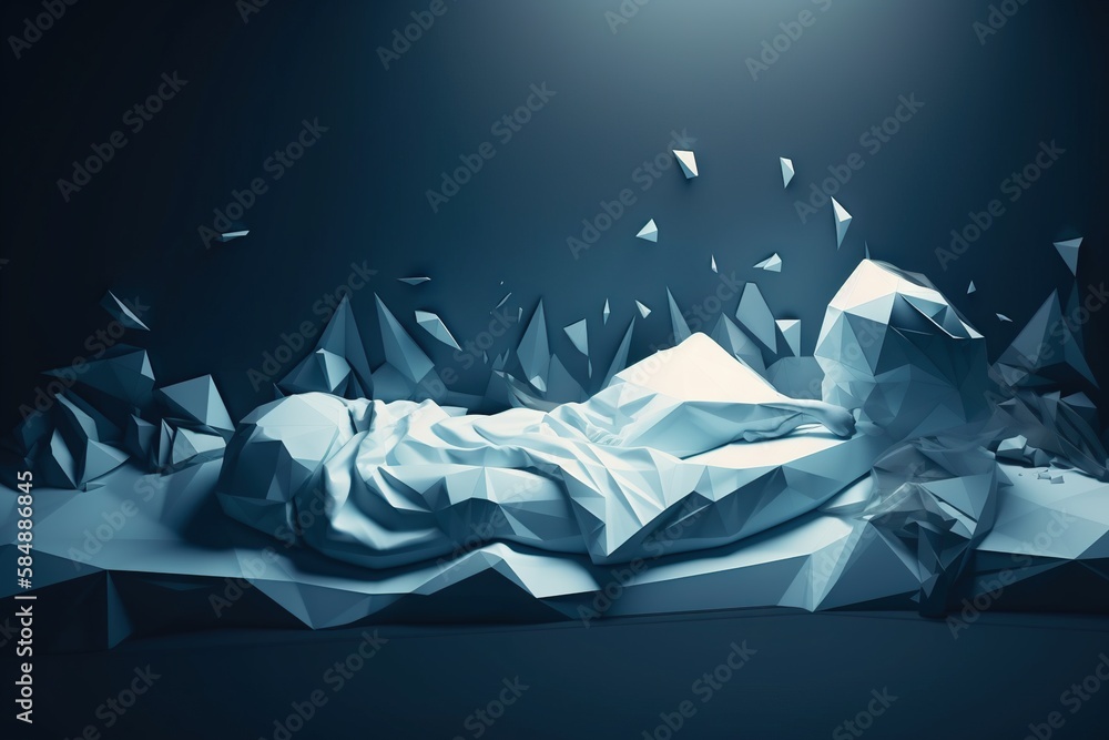 Aufkleber a very large and very low polygonal object with a light bedroom installation art motion graphics gen