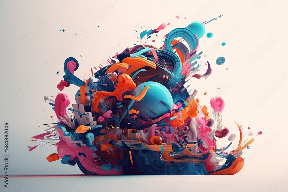 Poster a digital artwork work of a person with a large head and colorful shapes art museum abstract express