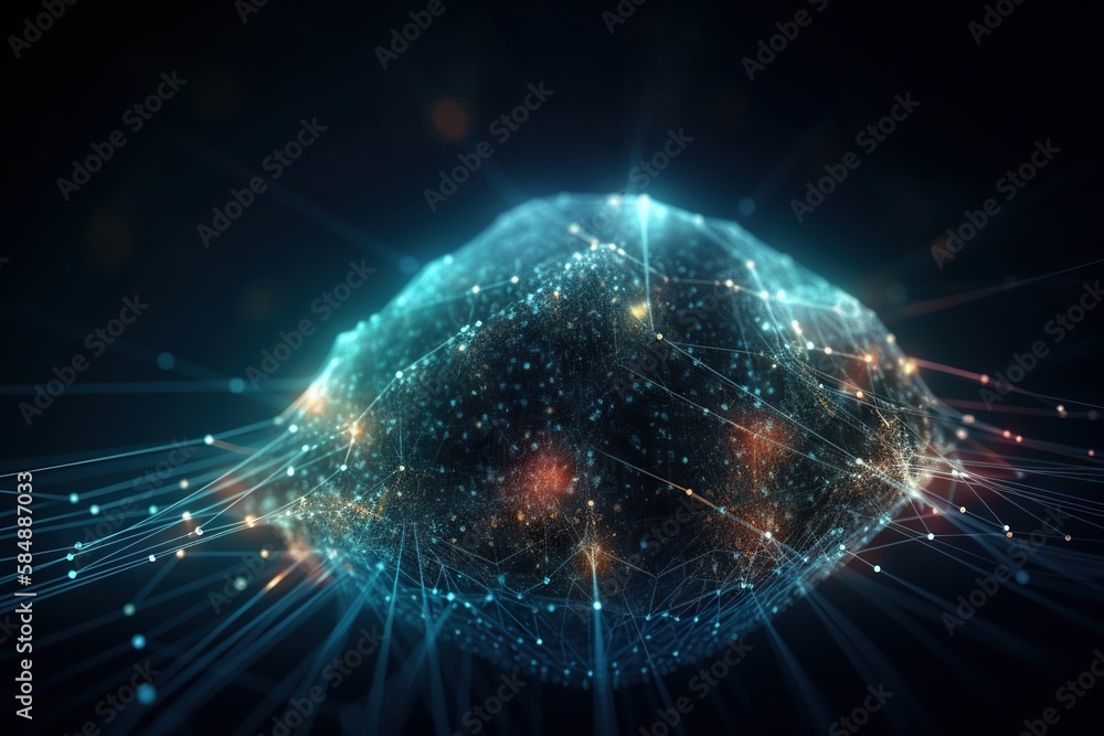 Poster a sphere with many lines and dots in it and a black background deep sea trench animation natural lan