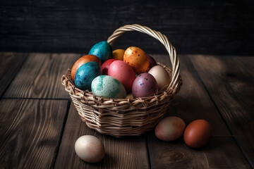 Fototapeta na wymiar Easter painted eggs in the basket, Generative AI