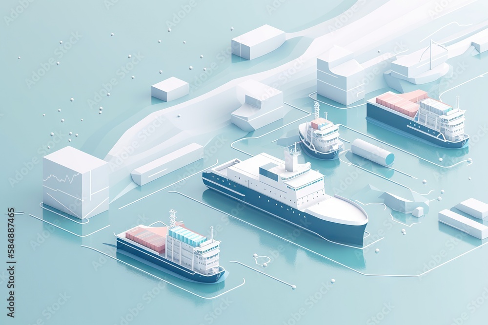 Aufkleber a large boat and a smaller boat are connected to a larger boat harbor animation motion graphics gene