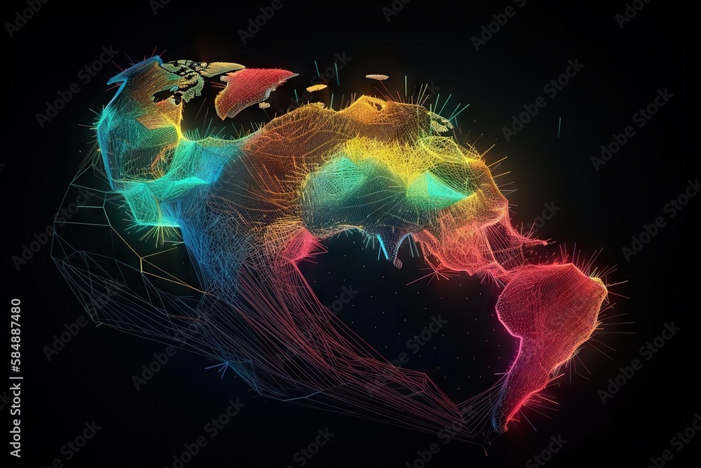 Poster a colorful abstract map of the world on a black background with a black background deep sea trench v