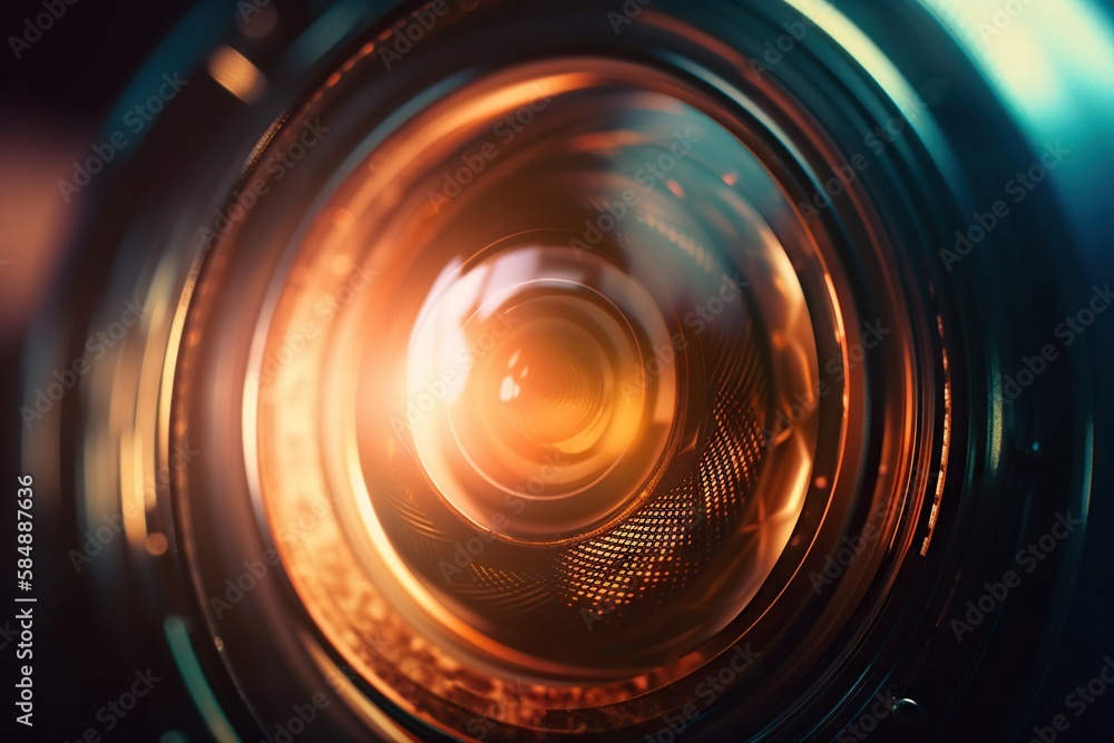 Poster a close up of a camera lens with a blurry background tv studio video art motion graphics generative 