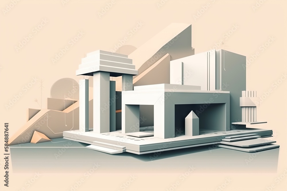 Poster a white building with a lot of windows and a staircase in front of it ancient greek temple ruins ani