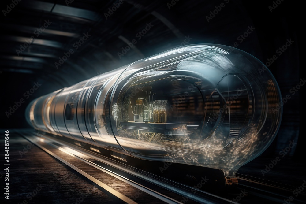 Poster a train traveling through a tunnel with a light on it's side subway station long exposure photograph
