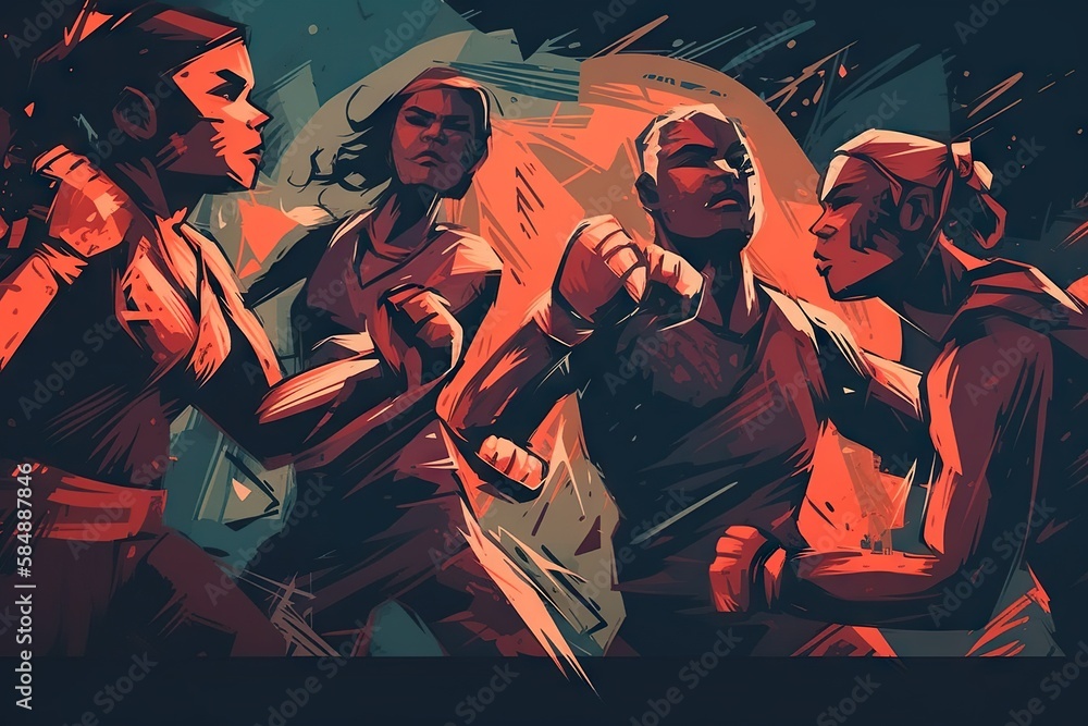 Poster a group of people running in a race with a red background boxing gym animation poster design