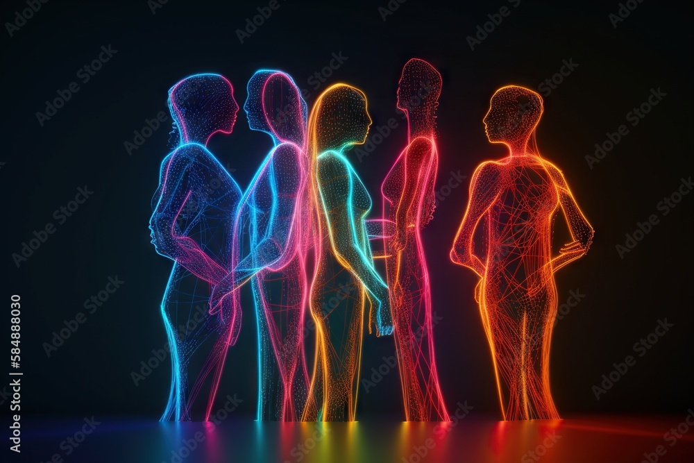 Poster A Group Of People Standing In A Line With Neon Lights On Them Nightclub Animation Motion Graphics Generative AI 