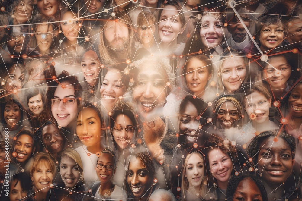 Poster a group of people with faces connected by lines and dots of light workshop assemblage diversity and 
