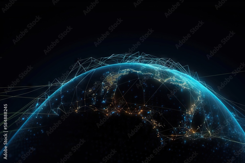 Aufkleber a blue and black earth with lines and dots on it's surface deep sea trench animation blockchain tech