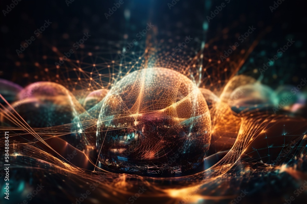 Poster a sphere with a lot of lines and dots in it and a blue background deep sea trench animation motion g