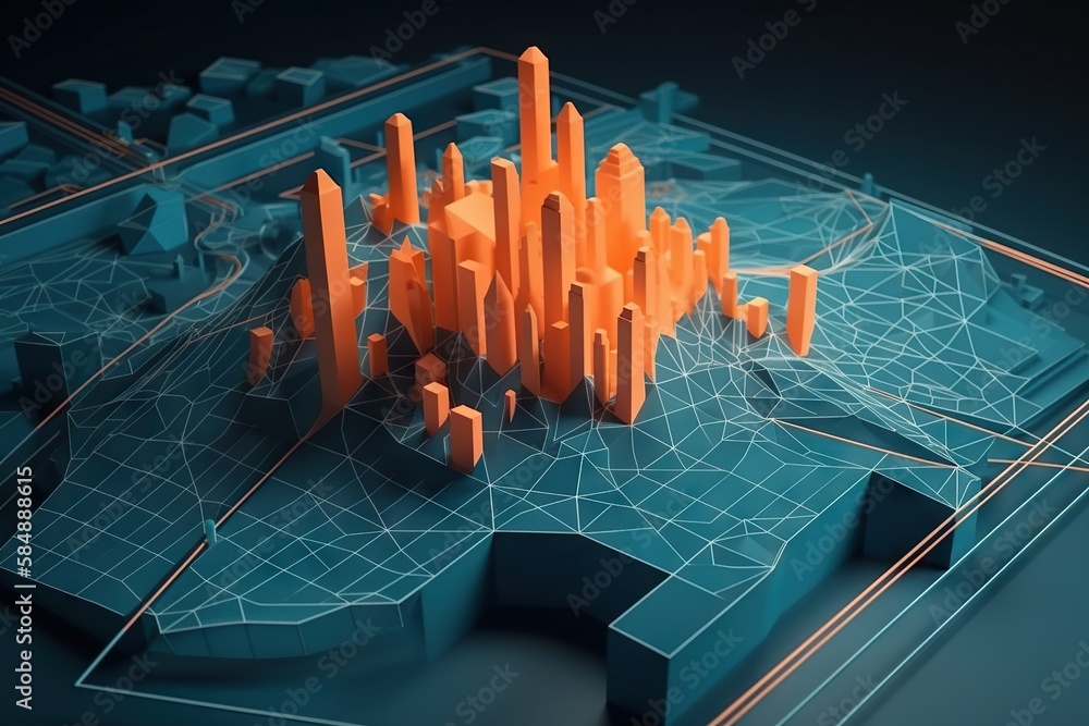 Poster a 3d image of a city with buildings and skyscrapers on it modern urban skyline animation motion grap