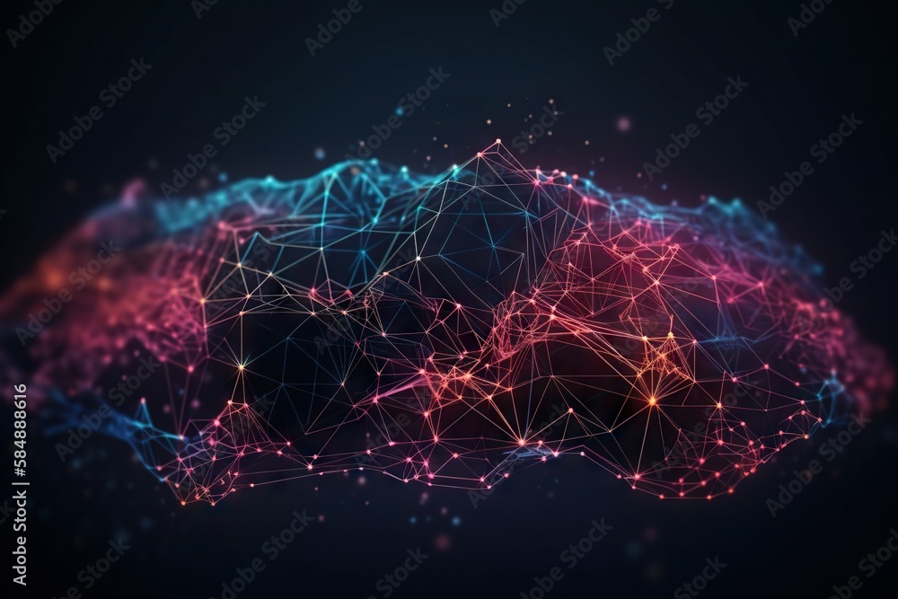 Poster a computer generated image of a brain with lines and dots in the shape of a brain deep sea trench an