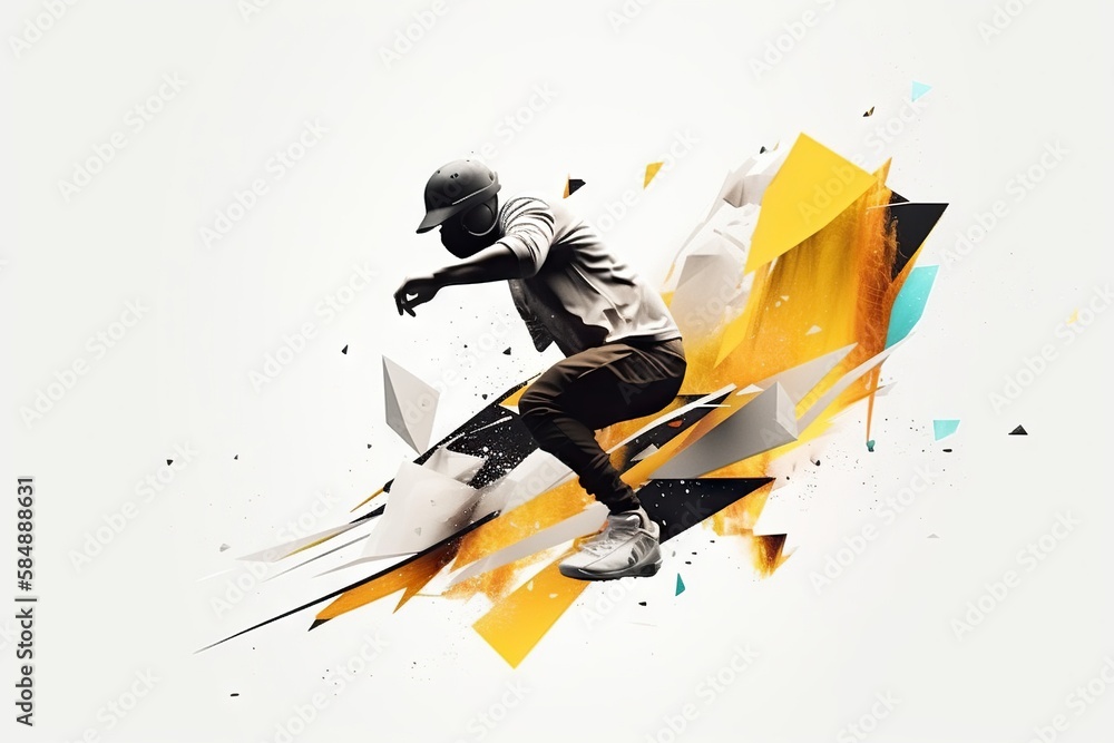 Aufkleber a man riding a snowboard through a graphic design style of geometric shapes skate park graphic desig