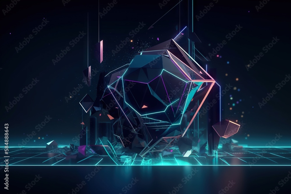 Poster a futuristic abstract background with a geometric shape and neon colors with a dark background night