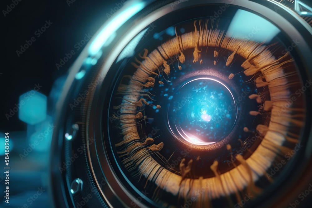 Poster a close up of a camera lens with a blurry background tv studio photorealism motion graphics generati