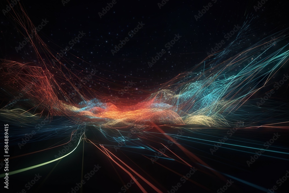 Poster a colorful abstract background with lines and stars in the sky and a black background deep sea trenc