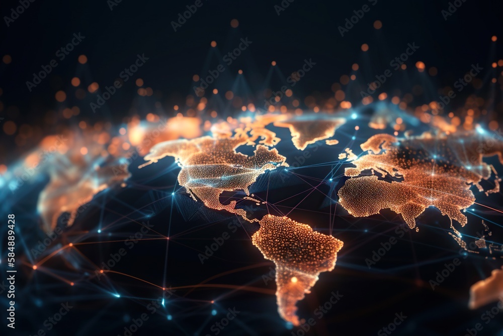 Aufkleber a world map with a network of dots and lines on it factory panoramic photography supply chain optimi