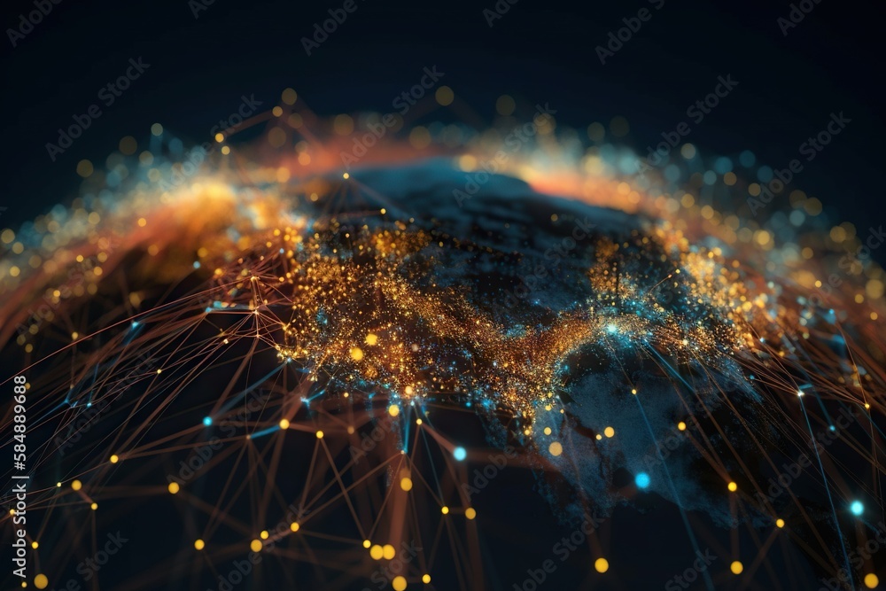 Poster A Globe With Many Connected Lines And Dots In It And A Blue Sky Background Deep Sea Trench Video Art Supply Chain Optimization Generative AI  generative Ai, generative, AI, 