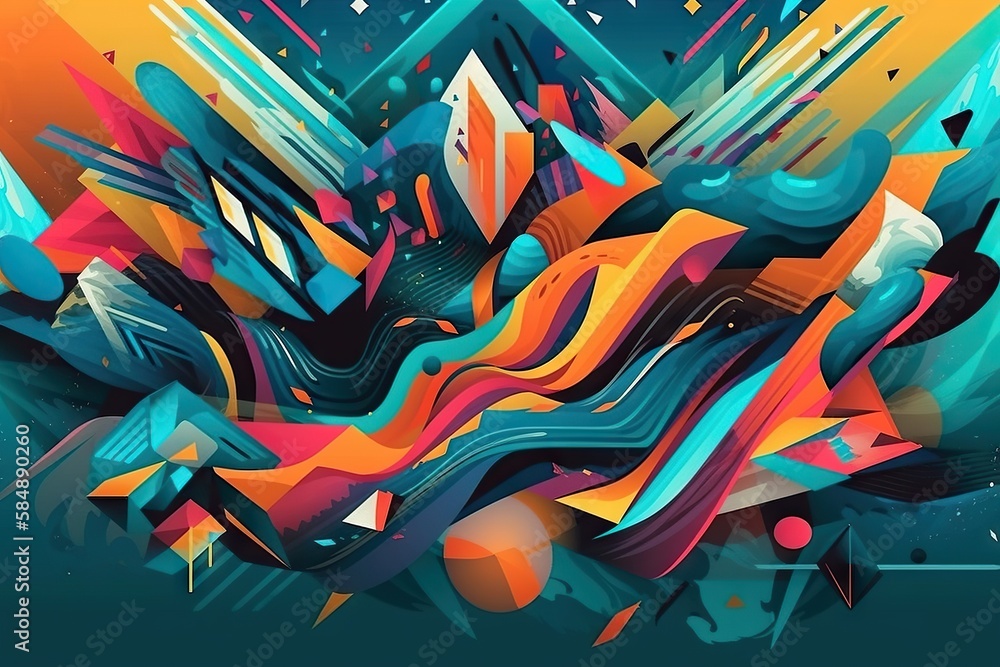Poster a colorful abstract painting with a lot of shapes and colors on it glacier abstract expressionism mo