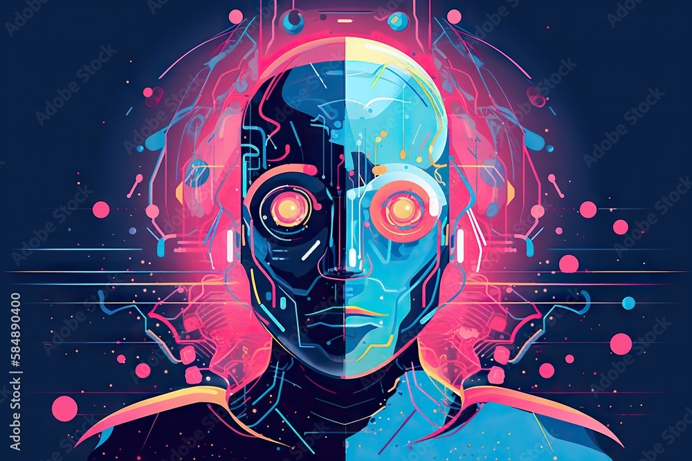 Poster a man with a futuristic face and a futuristic head with a futuristic background factory digital art 