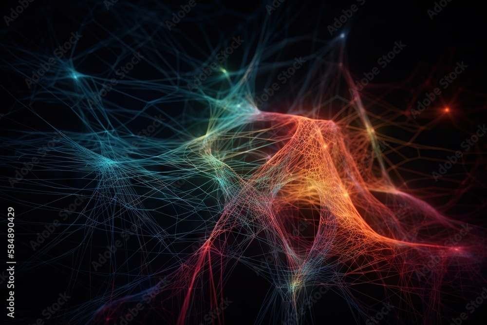 Poster a colorful abstract background with lines and dots in the dark with a black background deep sea tren