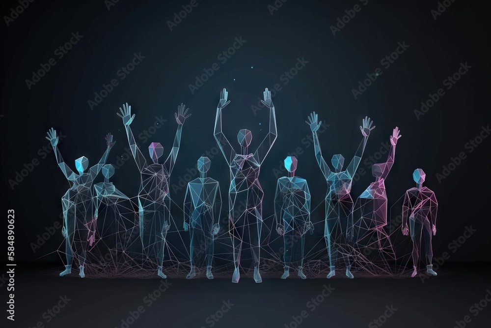 Poster a group of people standing next to each other with their hands up workshop animation motion graphics