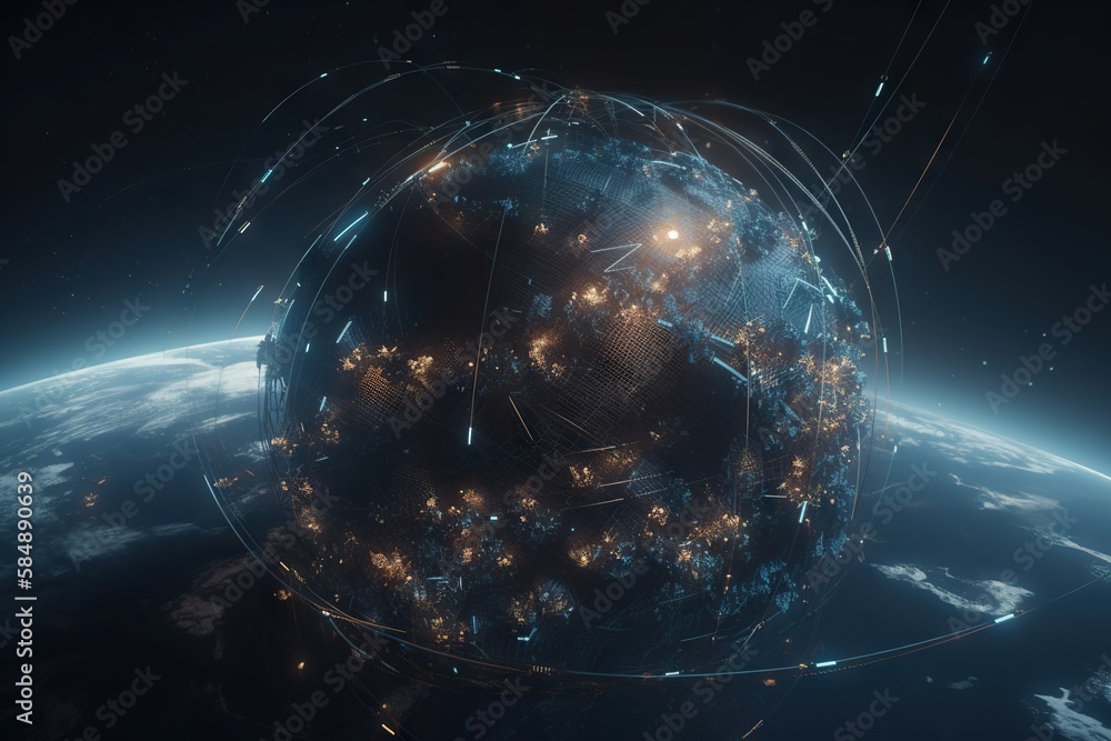 Aufkleber a large object with many lights on it in the sky above the earth deep sea trench animation motion gr