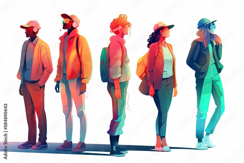 Poster A Group Of People Standing Next To Each Other In Front Of A White Background Arcade Animation Diversity And Inclusion Generative AI 