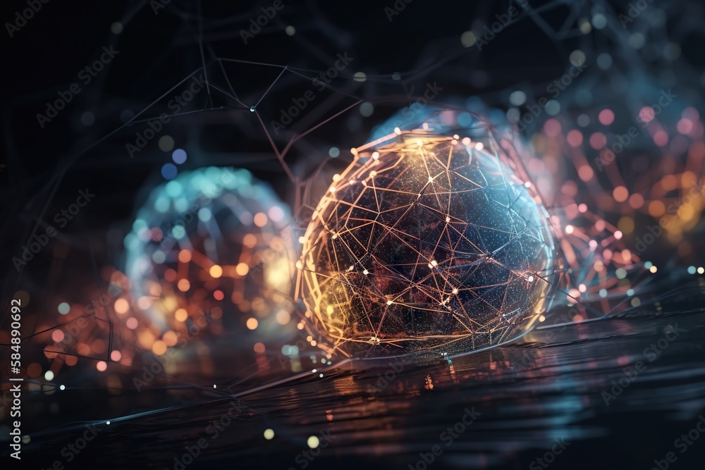 Poster A Sphere With A Network Of Lights In The Background And A Dark Background Deep Sea Trench Animation Motion Graphics Generative AI 