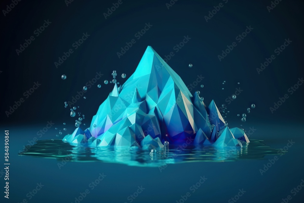 Poster a blue iceberg floating in the water with bubbles on it iceberg animation motion graphics generative