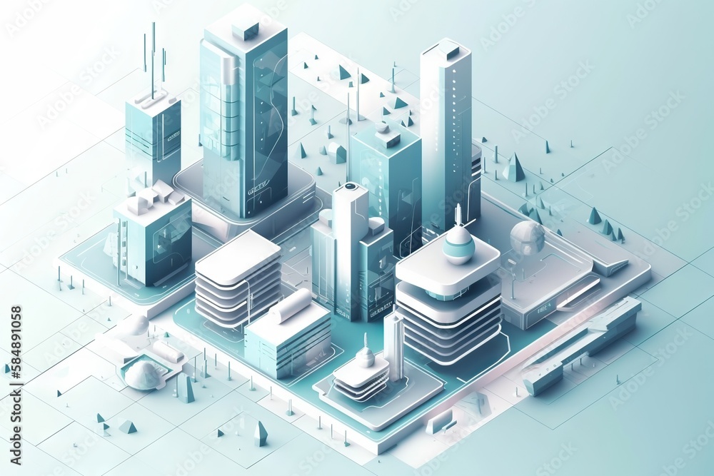 Aufkleber a city with buildings and trees in the background with a blue sky modern urban skyline animation mot