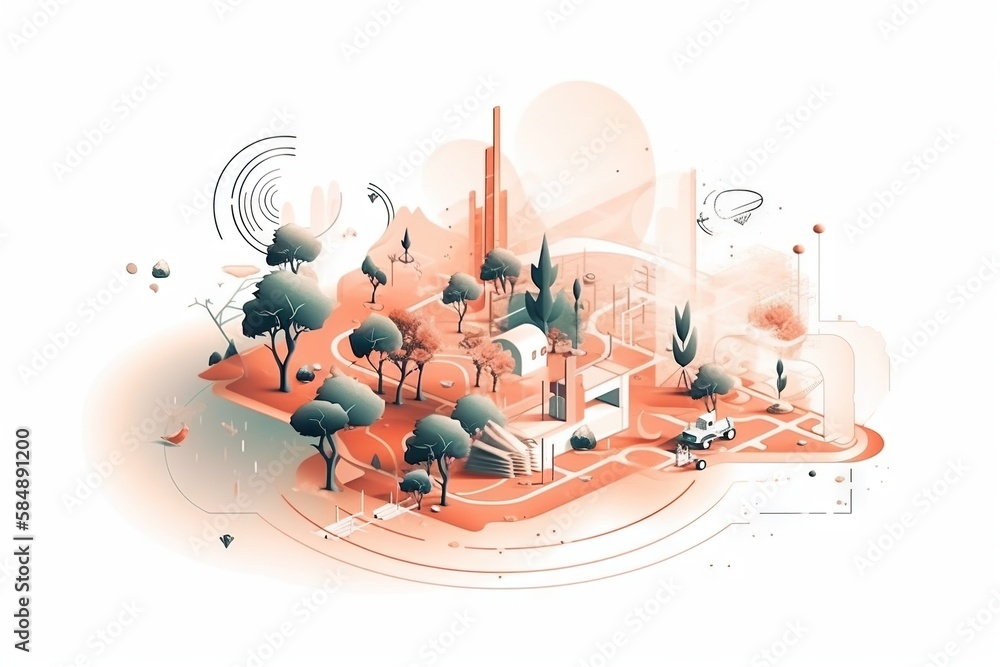 Aufkleber a city with trees and buildings on it with a white background farm environmental art motion graphics