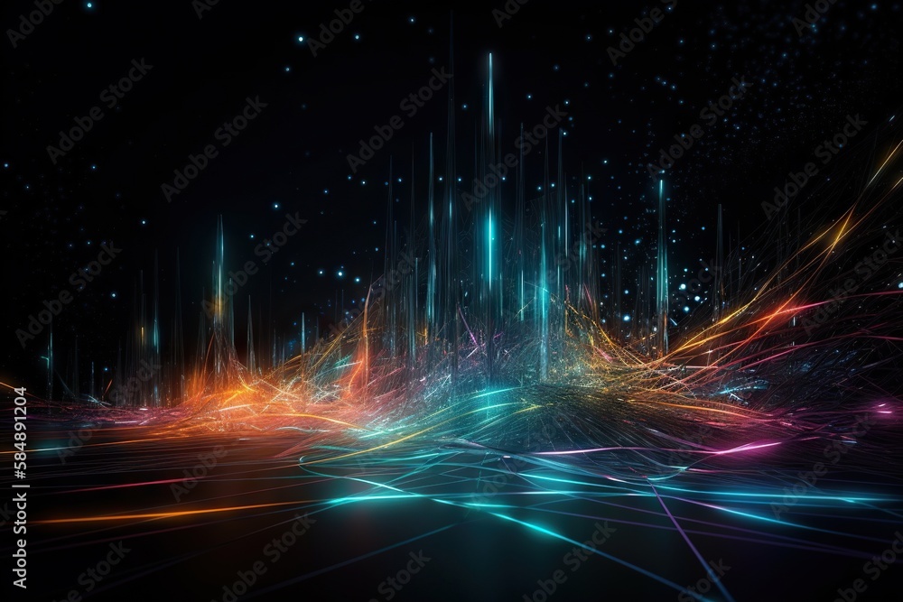 Poster a very colorful abstract background with lines and dots in the dark deep sea trench animation motion
