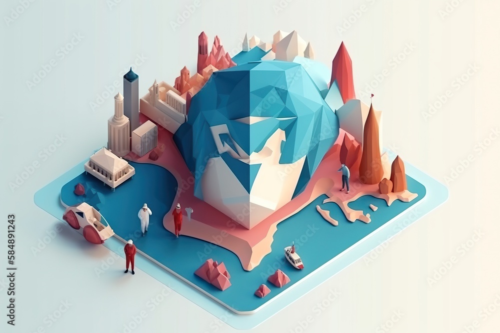 Poster a blue and white object with a person standing in front of it iceberg graphic design motion graphics