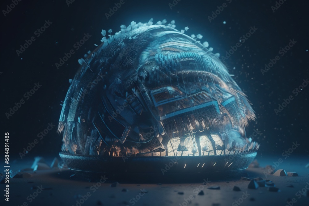 Poster a futuristic helmet with a futuristic design on it's face deep sea trench animation motion graphics 