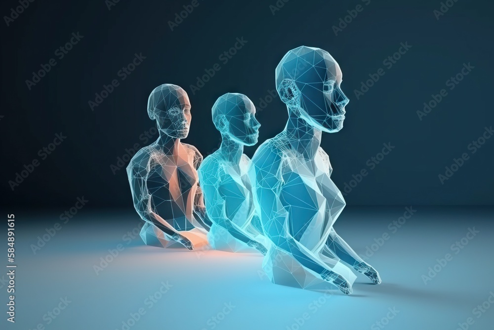 Aufkleber a group of human figures with a blue background and a black background workshop animation 3d modelin