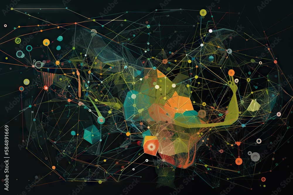 Poster a colorful abstract image of a human head with connected lines and dots deep sea trench graphic desi