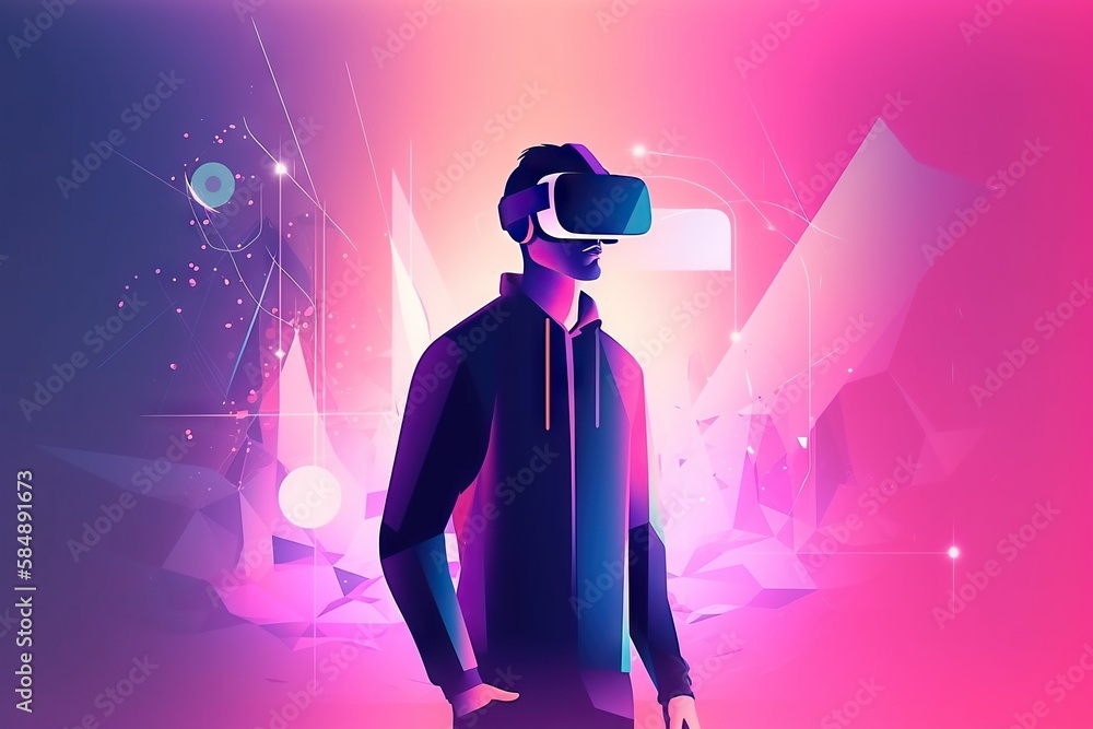 Aufkleber a man standing in front of a pink background with a virtual reality headset workshop stereoscopic ph