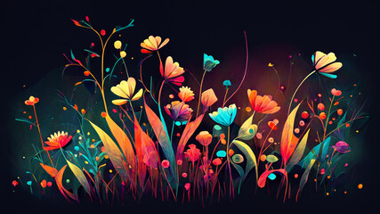 Obraz na płótnie Canvas Abstract flower meadow, vibrant floral background illustration
