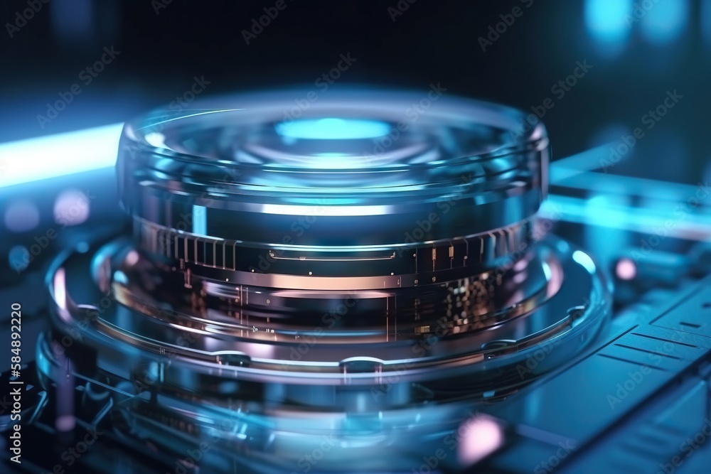 Poster a close up of a computer hard drive on a laptop keyboard factory animation motion graphics generativ