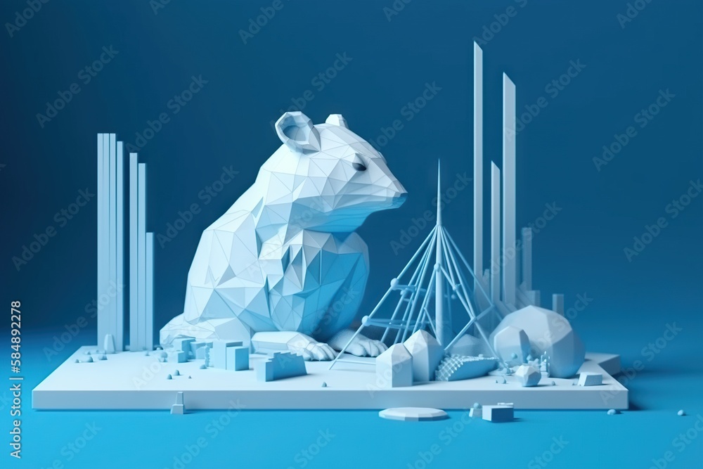 Aufkleber a white bear sitting on top of a blue surface next to a building zoo animation motion graphics gener