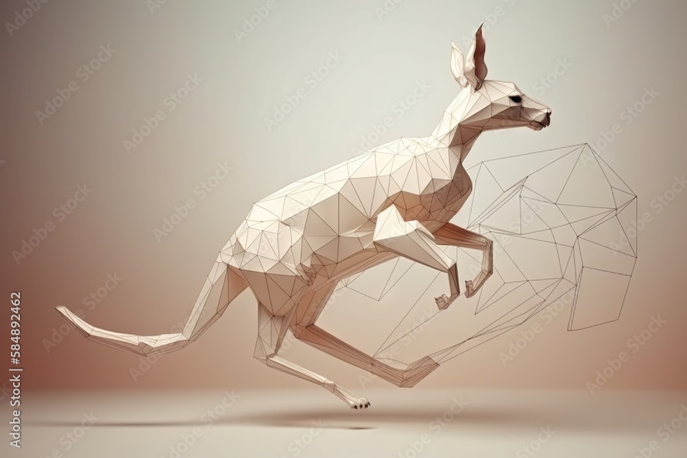 Poster a kangaroo is running with a geometric pattern on it's body zoo animation motion graphics generative