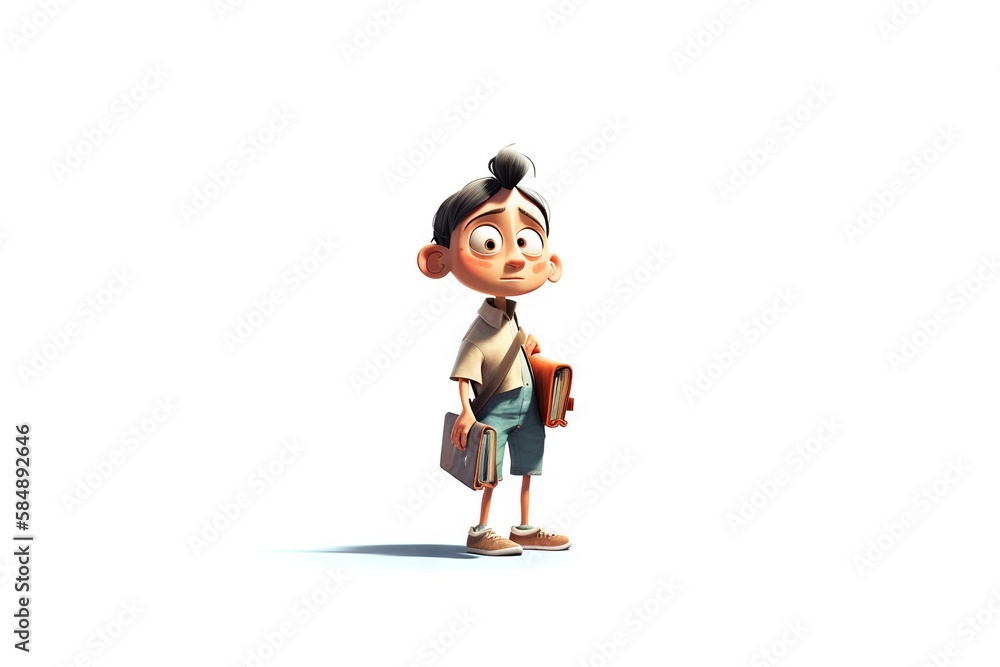 Poster a cartoon character holding a briefcase and a book in his hand classroom animation animation filmmak